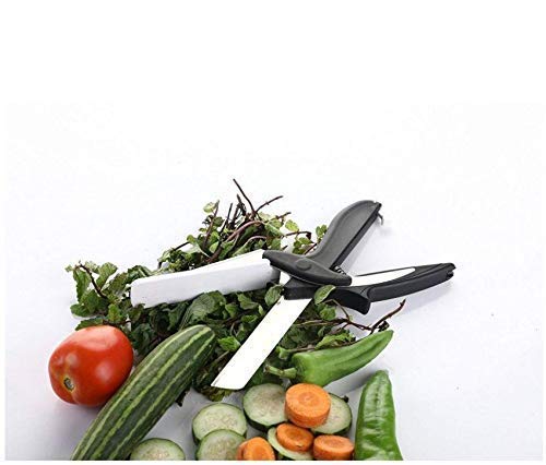 Eopzo Clever Cutter - 2 in 1 Food Chopper Multi Function Kitchen Vegetable Scissors Cutter Kitchen Knife with Spring Action - Cleaver Cutter Comes with Locking Hinge, Vegetable Chopper