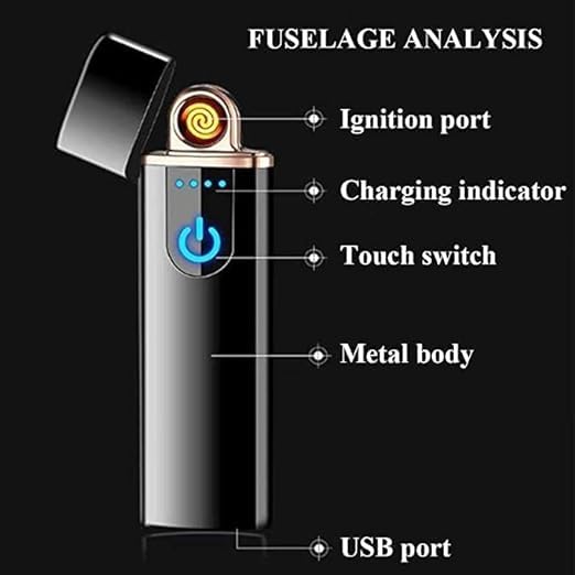 MAGBHA Metal Smart Fingerprint Sensor Lighter with Indicator Light, Compact&Portable Design, Smart Sensor Gas Lighter, USB Rechargeable Lighter Touch Scree|Black