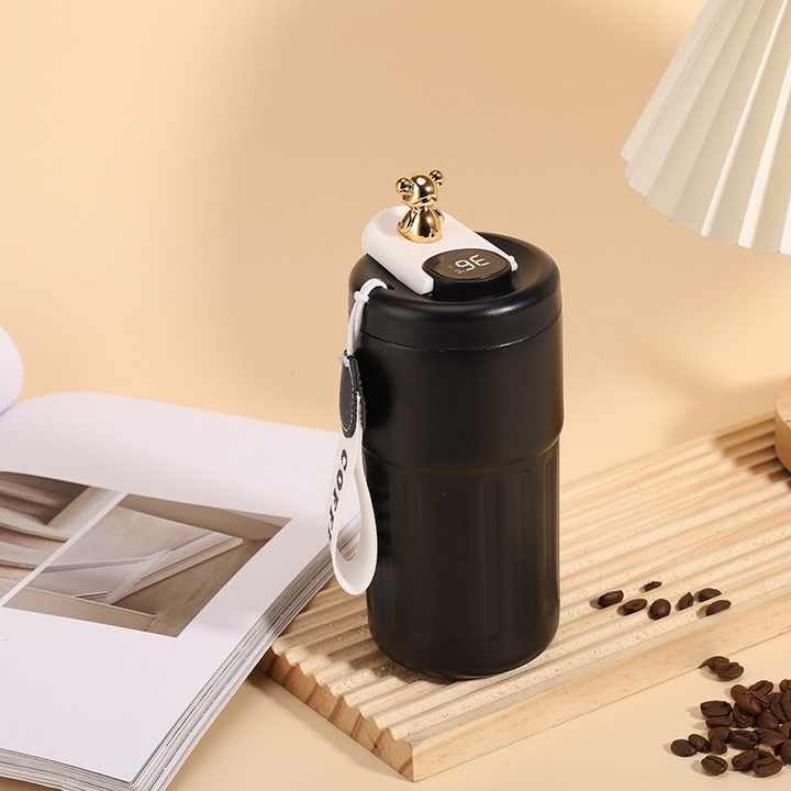 DailyAlley Insulated Coffee Mug with LED Temperature Display | 400ml Stainless Steel Vacuum Travel Mug with Leakproof Lid | Reusable Hot & Cold Thermos Tumbler for Office, Car & Outdoor Use (Black)