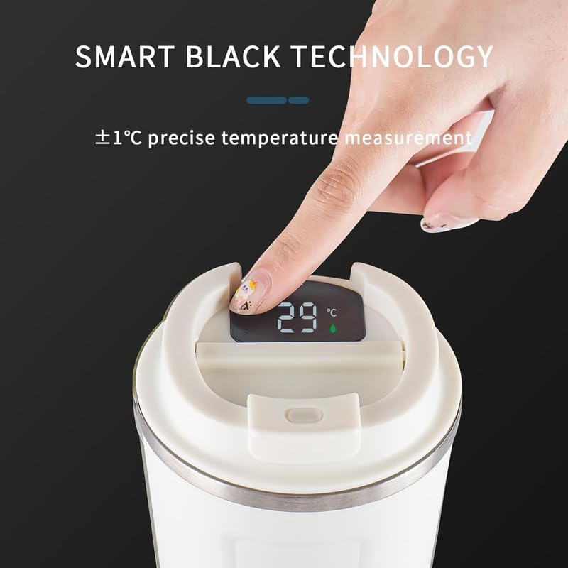 DailyAlley Insulated Coffee Mug with LED Temperature Display | 400ml Stainless Steel Vacuum Travel Mug with Leakproof Lid | Reusable Hot & Cold Thermos Tumbler for Office, Car & Outdoor Use (Black)