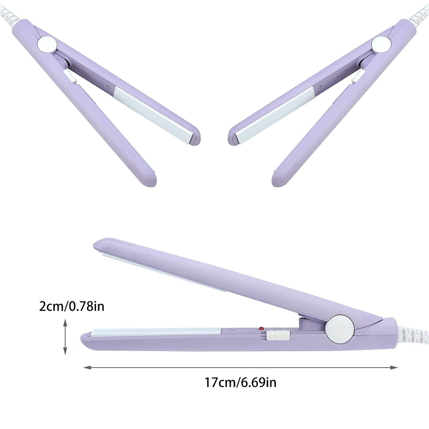 YIPINER Mini Hair Straightener 2 in 1 Straight and Curly Hair Flat Iron Ceramic Tourmaline Plate 100-240V 20W US Plug, Purple