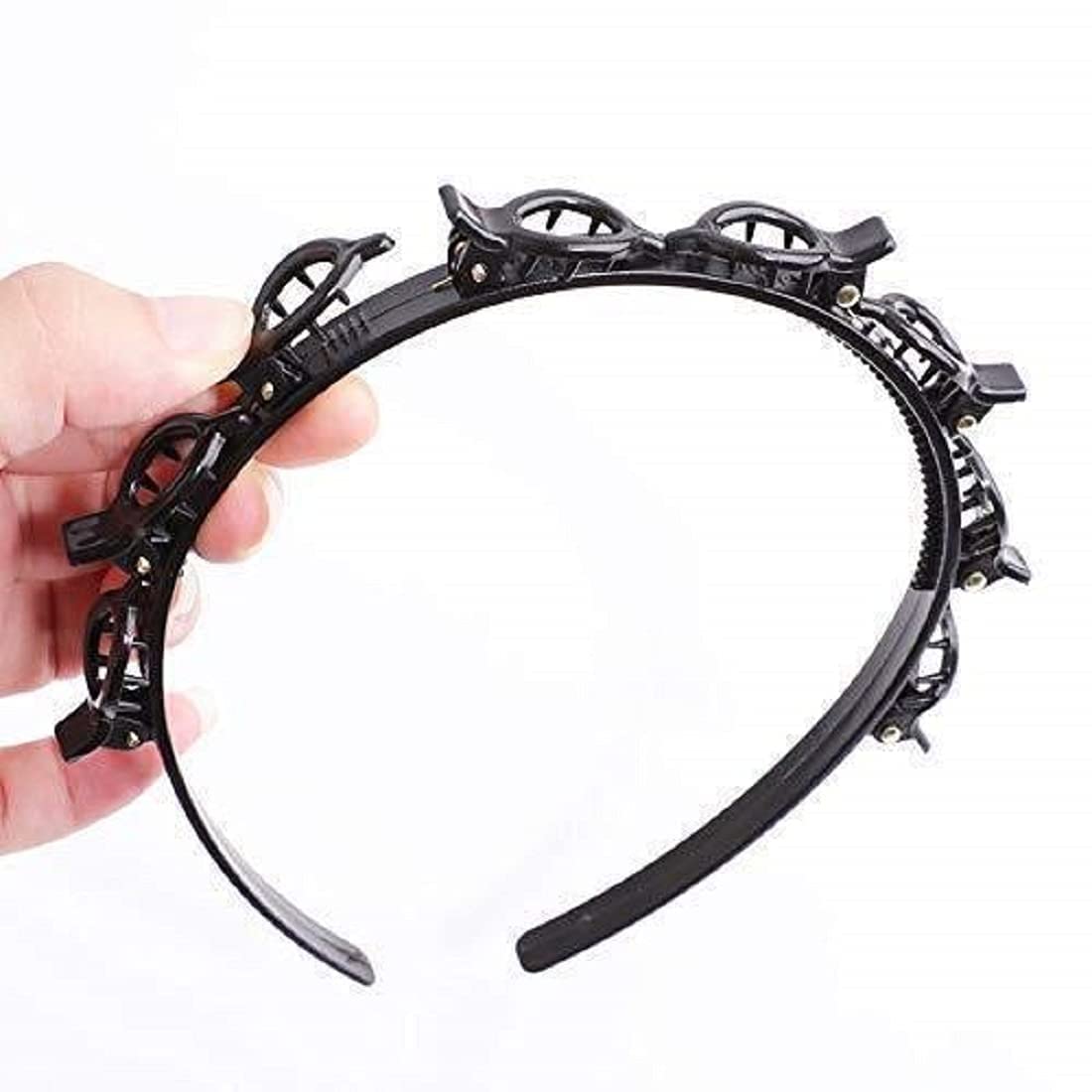QITIS Twist Hairband Trunk Plastic Hair Hair Band, Hairstyle Braid Tool Barrettes for Thin or Thick Hair Alligator Clips Korean Style Hairband for Girls and Women (BLACK, FREE SIZE) (Pack of 2)