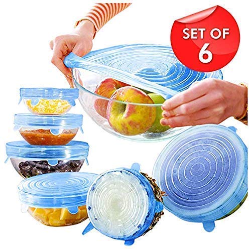 Carrot - Silicone Stretch Lids, Multi Size Reusable Silicone Lids Food And Bowl Covers, Dishwasher And Freezer Safe (Color May Vary) (Pack Of 6 Pcs), 10x10x2 Cm