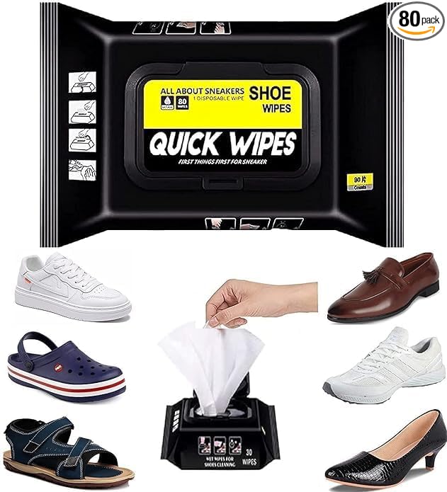 Shoe Cleaning Wipes – 80 Count Sneaker Cleaner for Leather, Canvas, White Shoes, Quick Stain Removal, Portable & Disposable