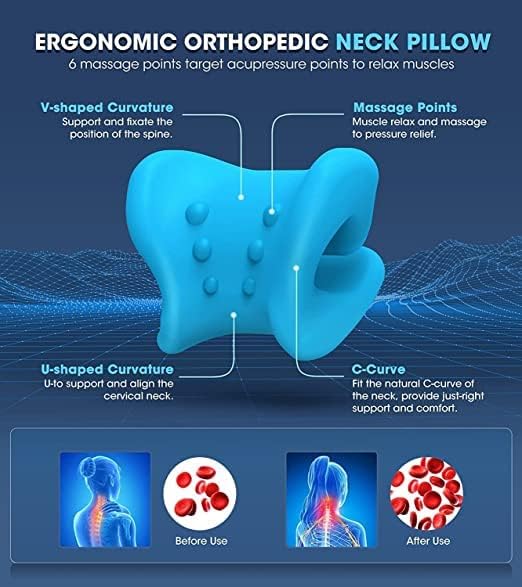 CartsCorner Neck and Shoulder Relaxer, Cervical Traction Device for Pain Relief and Spine Alignment, Chiropractic Pillow Neck Stretcher, Blue