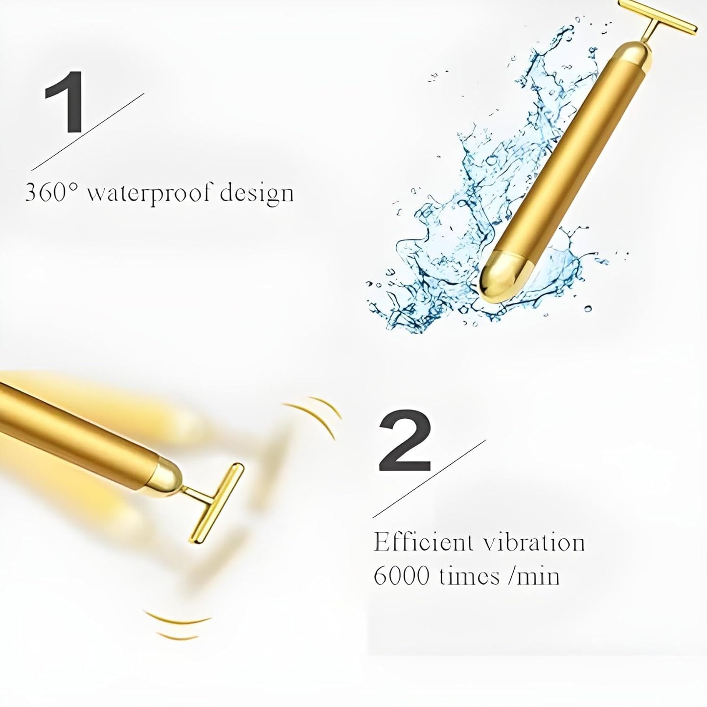 Oblivion Energy Beauty Bar | V shape Roller | Electric Vibration Facial Massage | T-Shaped Anti Wrinkle Massager | Waterproof Battery Powered Face Massager for Exercise Muscles, Head(Golden) (1PC)