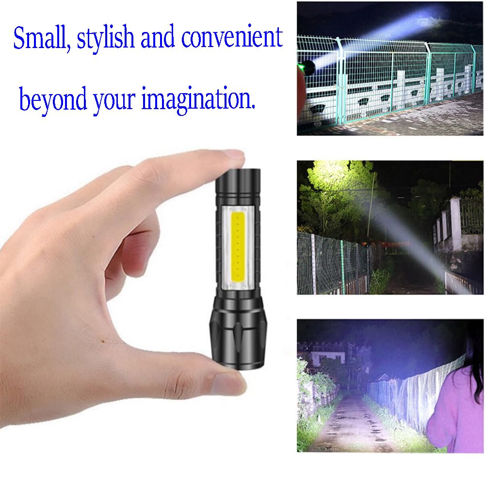 DOTCOM LED Emergency Handheld Flashlight USB Rechargeable Flashlight 3 Modes Adjustable Focus,Portable Waterproof LED Flashlight with COB Side Lights,Best Tactical Torch for Hurricane (1pack)