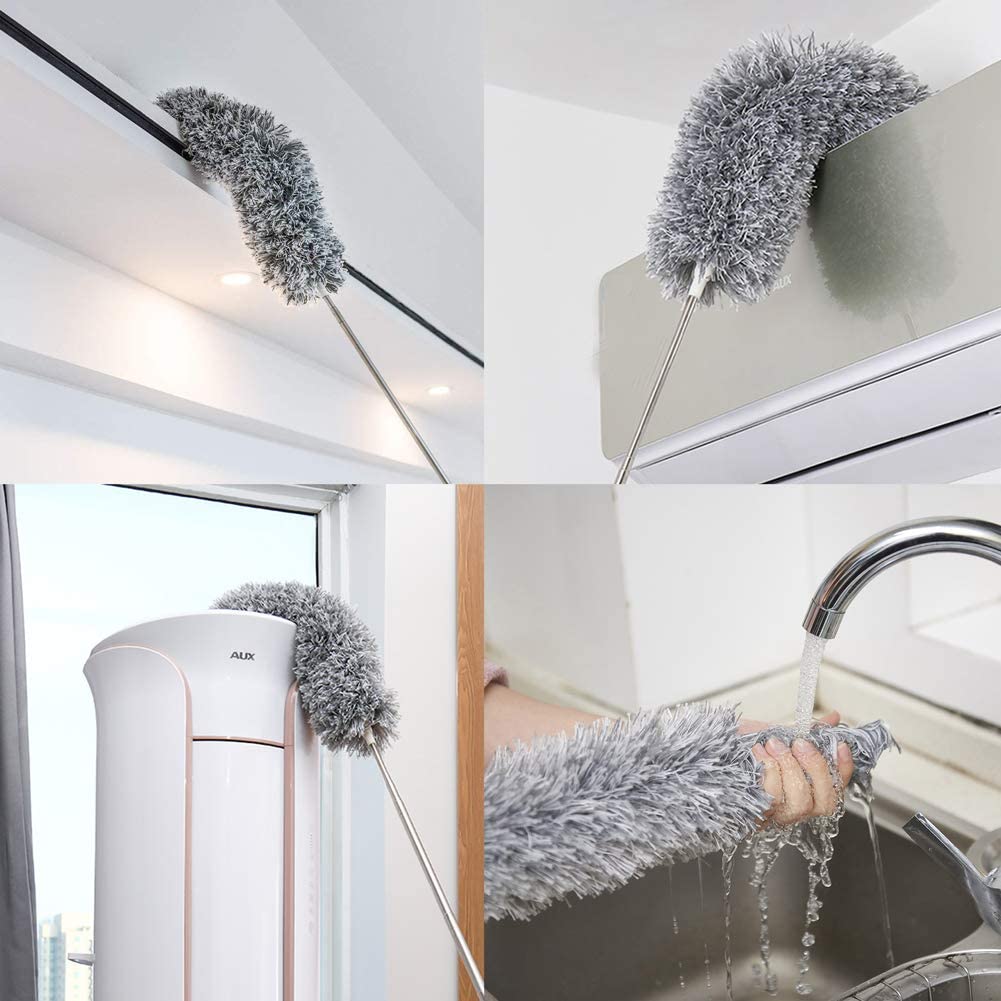 Hallstatt Upgraded Microfiber Duster For Cleaning With Extension Pole 30-100 Inch,With Bendable Head. Cleaner With Long Extendable Handle For Cleaning High Cobweb,Ceiling Fan,Blinds,Furniture(1),Grey