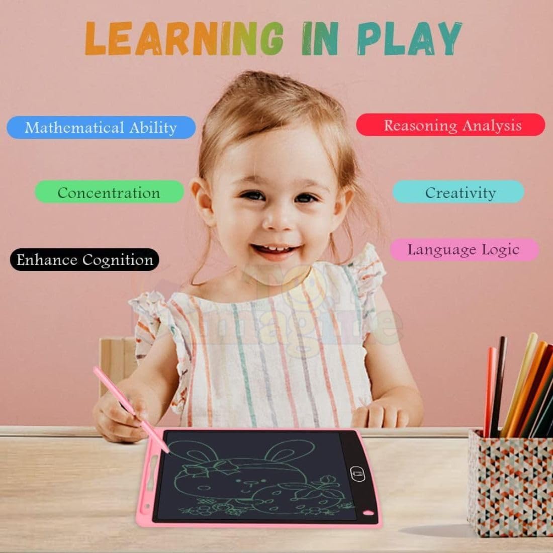 Toy Imagine LCD Writing Tablet for Kids – 8.5 Inch Digital Slate Pad for Drawing & Writing | Rewritable LCD Board for Kids Age 3-10 Years | Smart Writing Tab for Boys & Girls