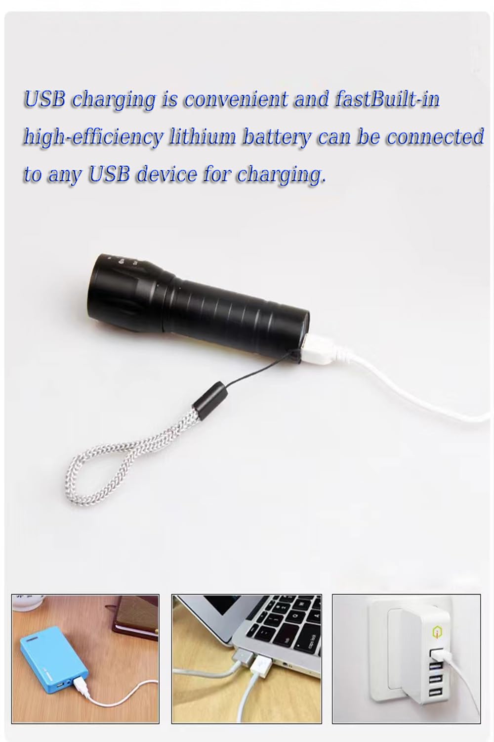 DOTCOM LED Emergency Handheld Flashlight USB Rechargeable Flashlight 3 Modes Adjustable Focus,Portable Waterproof LED Flashlight with COB Side Lights,Best Tactical Torch for Hurricane (1pack)