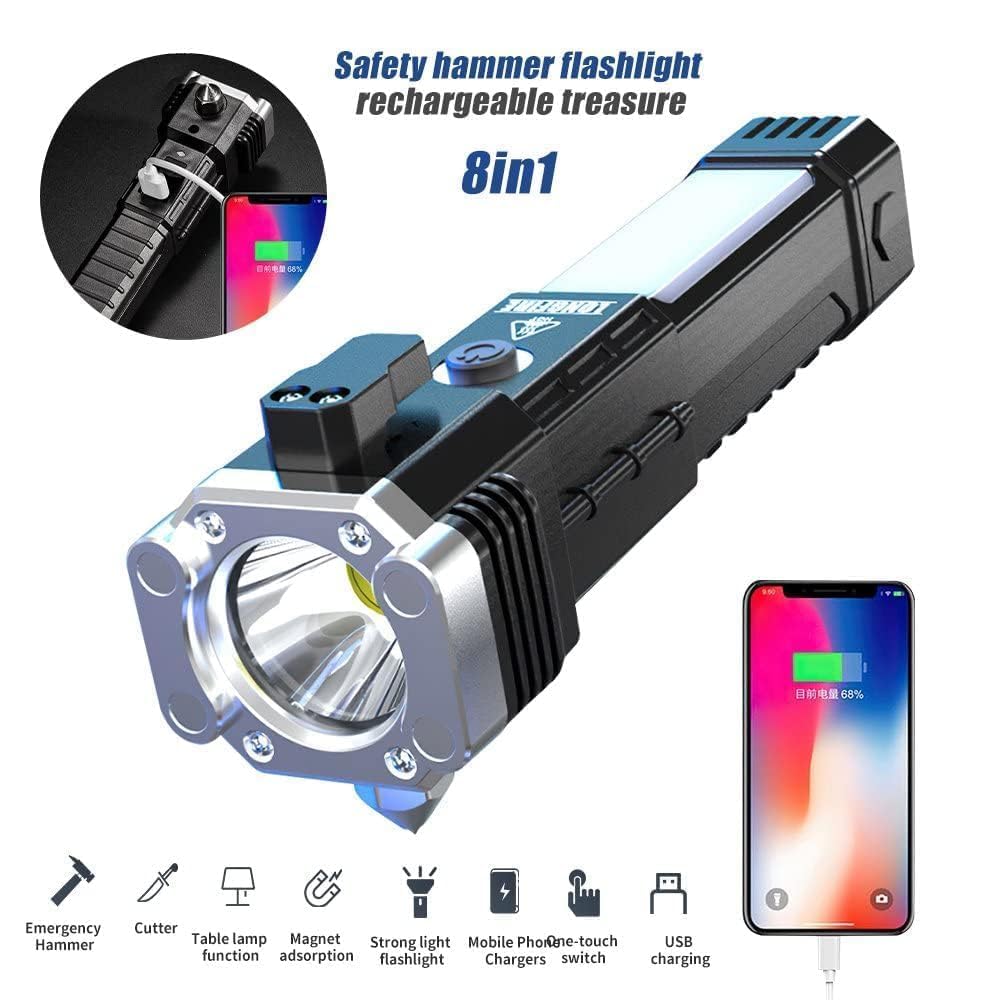 DRAWBRIDGE 1 pc Torch Light,LED 3W Torch Light Rechargeable Torch Flashlight,Long Distance Beam Range Car Rescue Torch with Hammer Window Glass and Seat Belt Cutter Built Portable Rechargeable