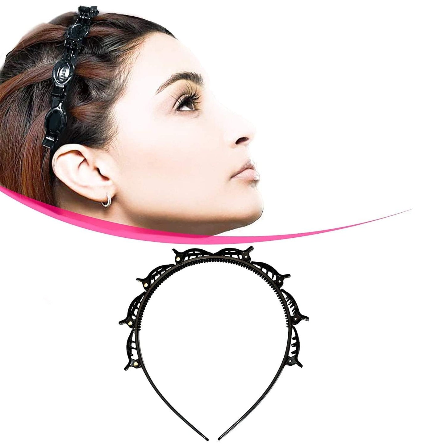 QITIS Twist Hairband Trunk Plastic Hair Hair Band, Hairstyle Braid Tool Barrettes for Thin or Thick Hair Alligator Clips Korean Style Hairband for Girls and Women (BLACK, FREE SIZE) (Pack of 2)