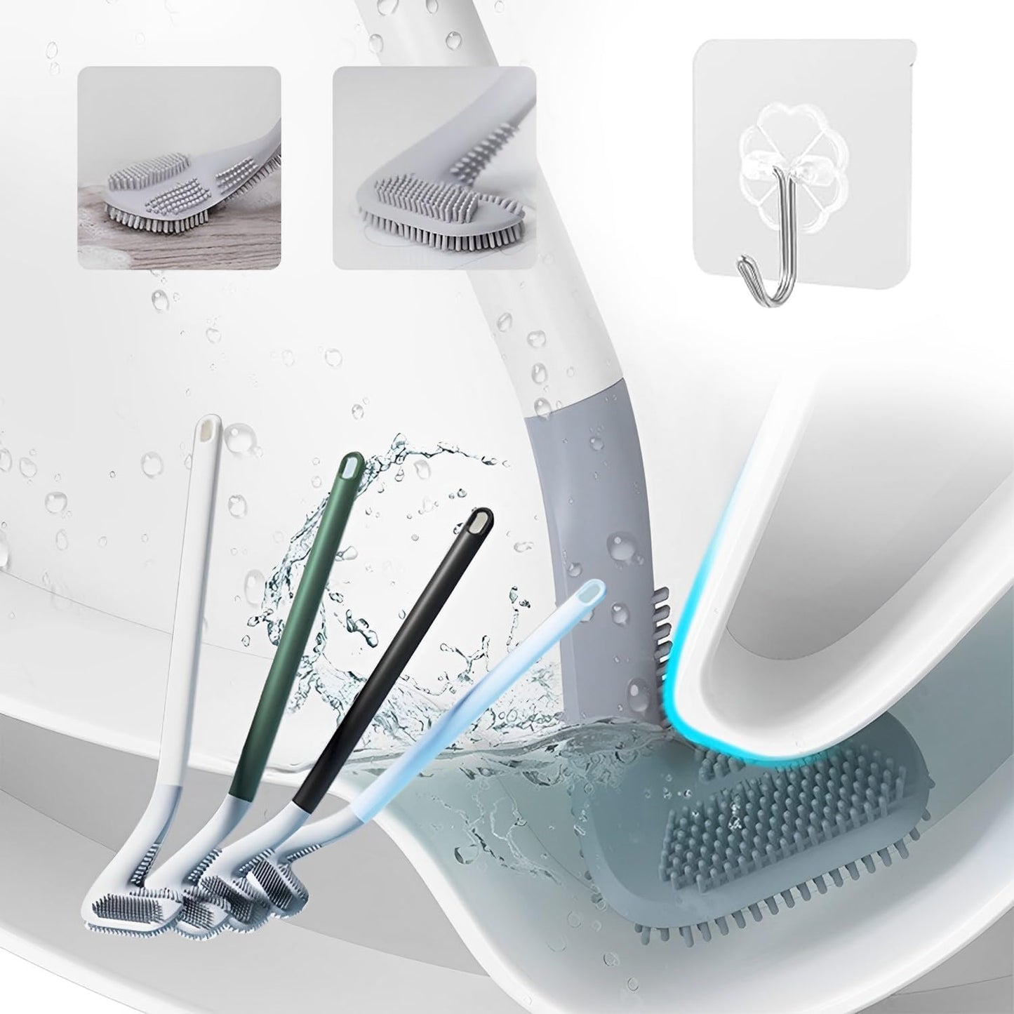 Pivalo Golf Shape Silicone Toilet Brush with Self-Adhesive Wall Hook Holder Anti-drip Non-Slip Long Handle Quick & Easy Cleaning Bathroom Cleaner Set for Western & Indian Toilets (Pack of 1