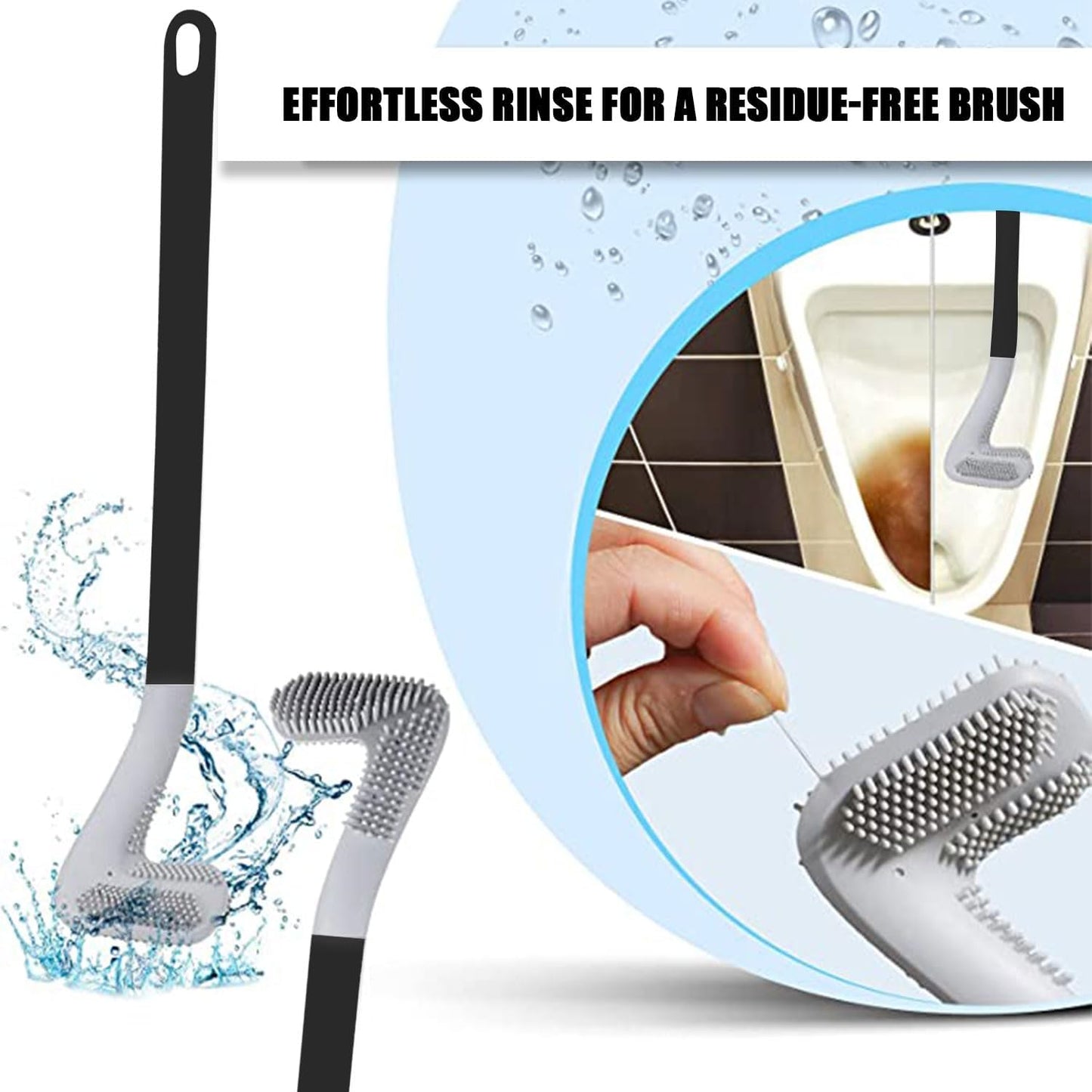 Pivalo Golf Shape Silicone Toilet Brush with Self-Adhesive Wall Hook Holder Anti-drip Non-Slip Long Handle Quick & Easy Cleaning Bathroom Cleaner Set for Western & Indian Toilets (Pack of 1