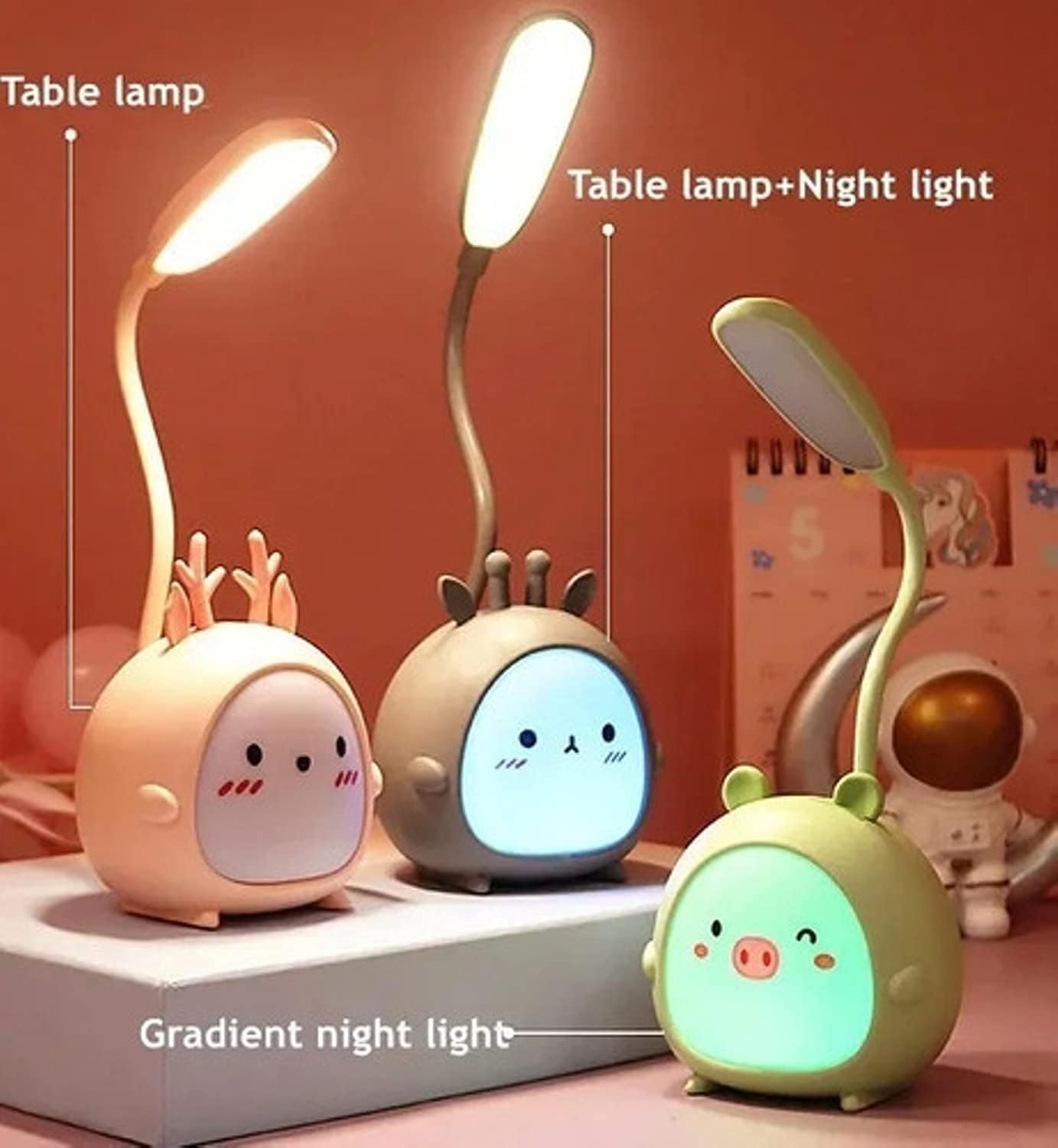Rechargeable USB Warm Light LED Children Eye Protection Lamps, Desk Lamp for Work from Home Yellow Color Light (Cute Kids Lamp)