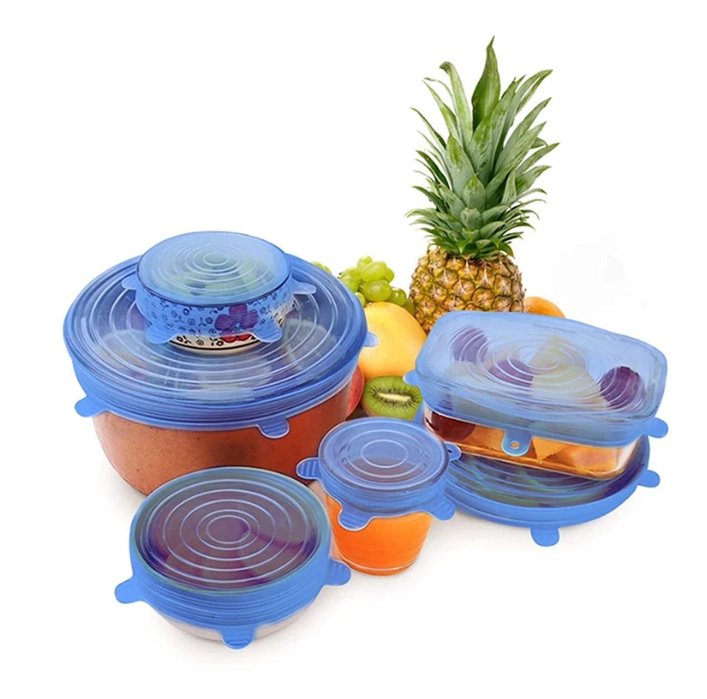 Carrot - Silicone Stretch Lids, Multi Size Reusable Silicone Lids Food And Bowl Covers, Dishwasher And Freezer Safe (Color May Vary) (Pack Of 6 Pcs), 10x10x2 Cm