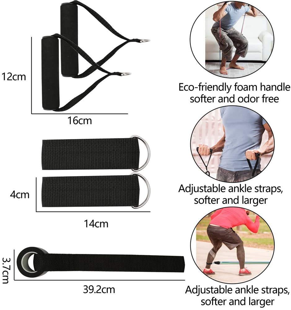 Fashnex Resistance Bands Set for Exercise, Stretching and Workout Toning Tube Kit with Foam Handles, Door Anchor, Ankle Strap and Carry Bag for Men, Women (100LB)
