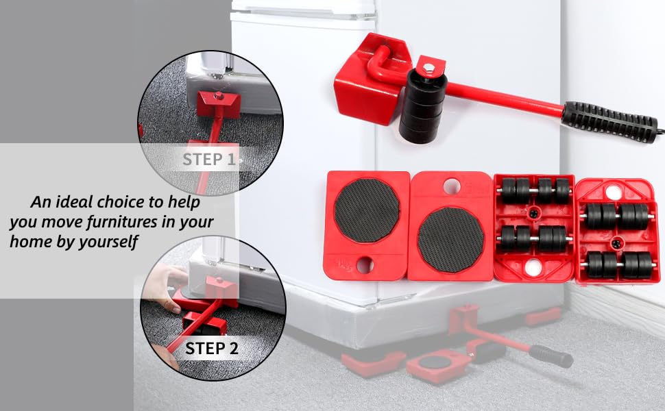SHAYONAM Furniture Lifter with Heavy Duty Roller Pads, King Size Bed Furniture Dolly for Moving Heavy Furniture Tool Set, 360° Shift Wheels Made((Furniture-Lifter))