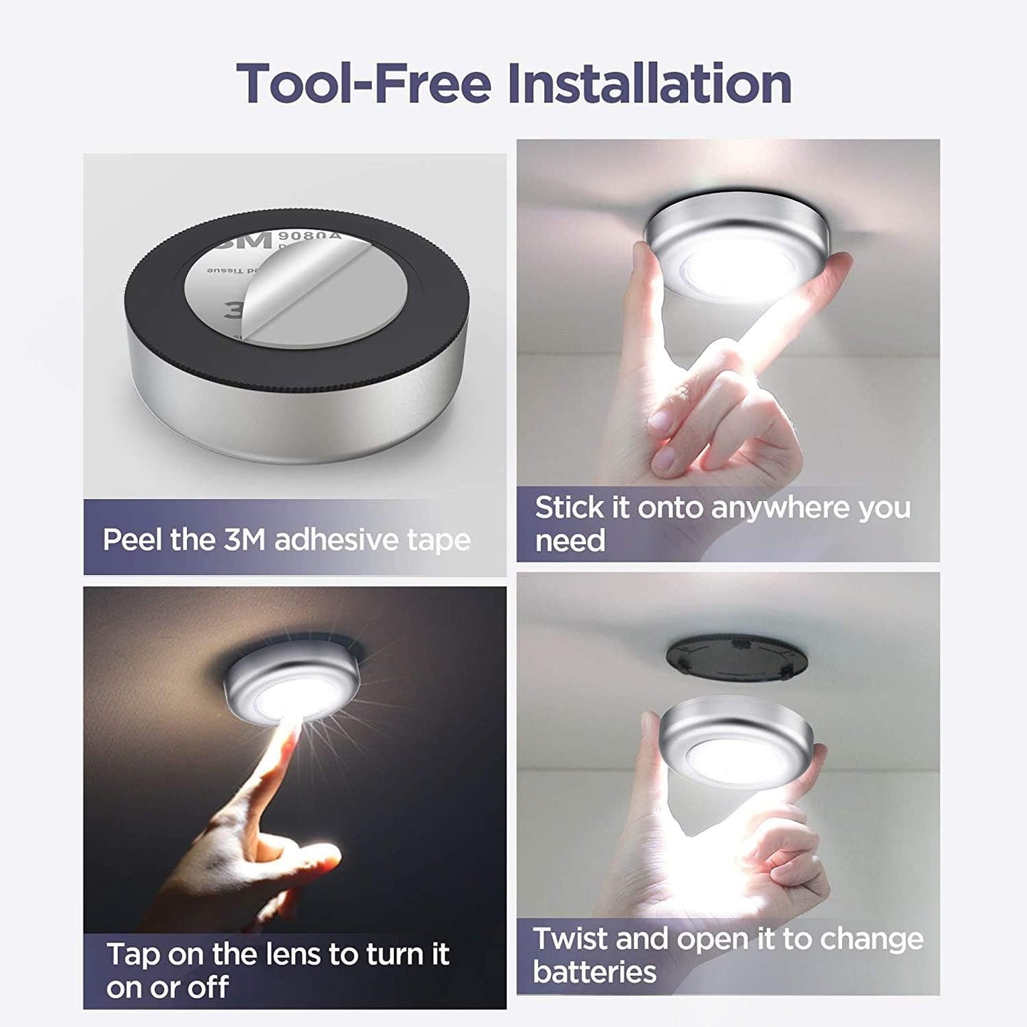 NIKZOL LED Battery-Powered Wireless Touch Lamp – Stick-On Push Light for Closets, Cabinets, Utility Rooms, and More, Cordless Plastic Night Light (Batteries Not Included)__1PCS