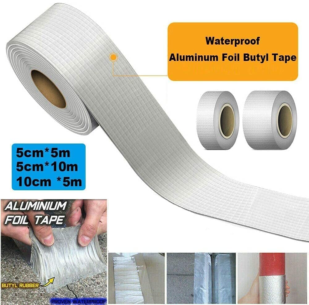 Purabelle Waterproof Butyl Tape, Leak Repair Tape, Foil Butyl Repair Tape, Multipurpose Repair Tape, Plumbing, Sunroom, Roof Cracks, Window, RV, Awning Sealing (2''x16.4 ft)