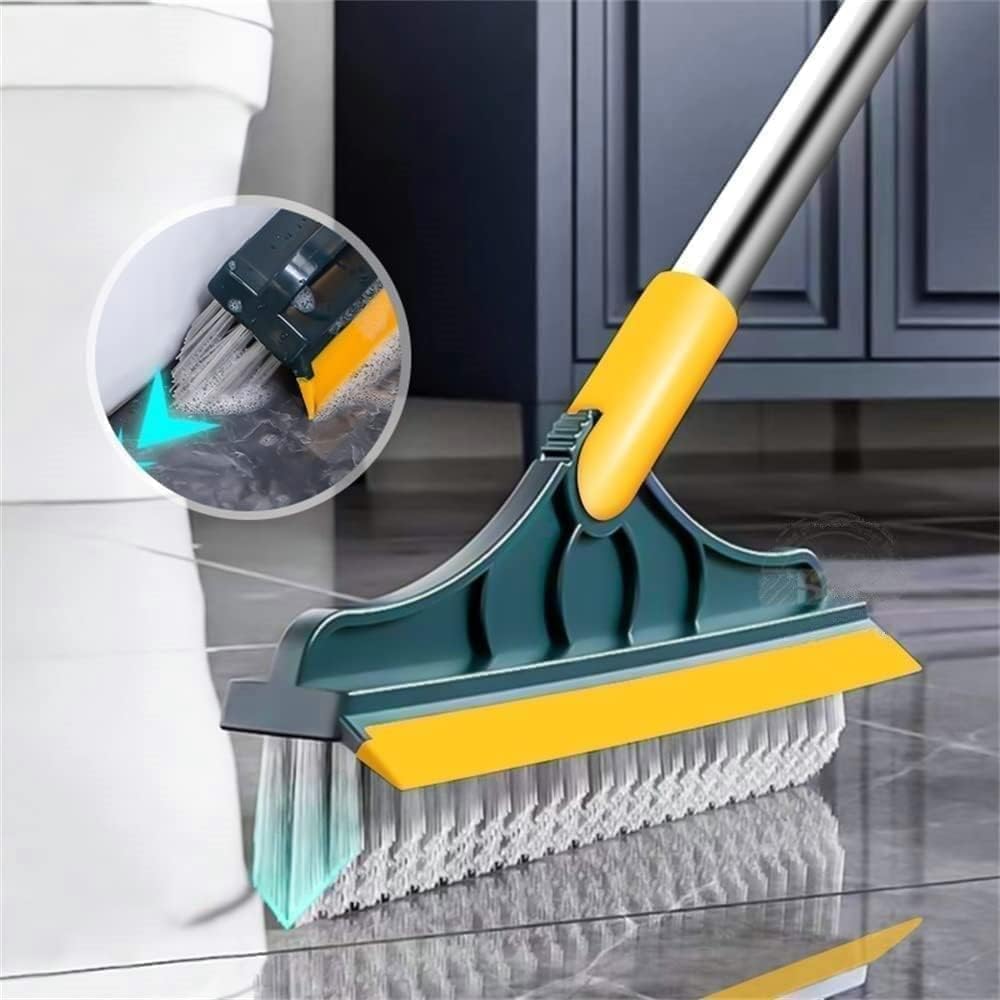 uptronic Stainless Steel Bathroom Cleaning Brush with Wiper Upgraded 2 in 1 Toilet Brush Bathroom Brush with Long Handle 120° Rotate Bathroom Floor Cleaning Brush Bathroom Cleaning Accessories (Green)