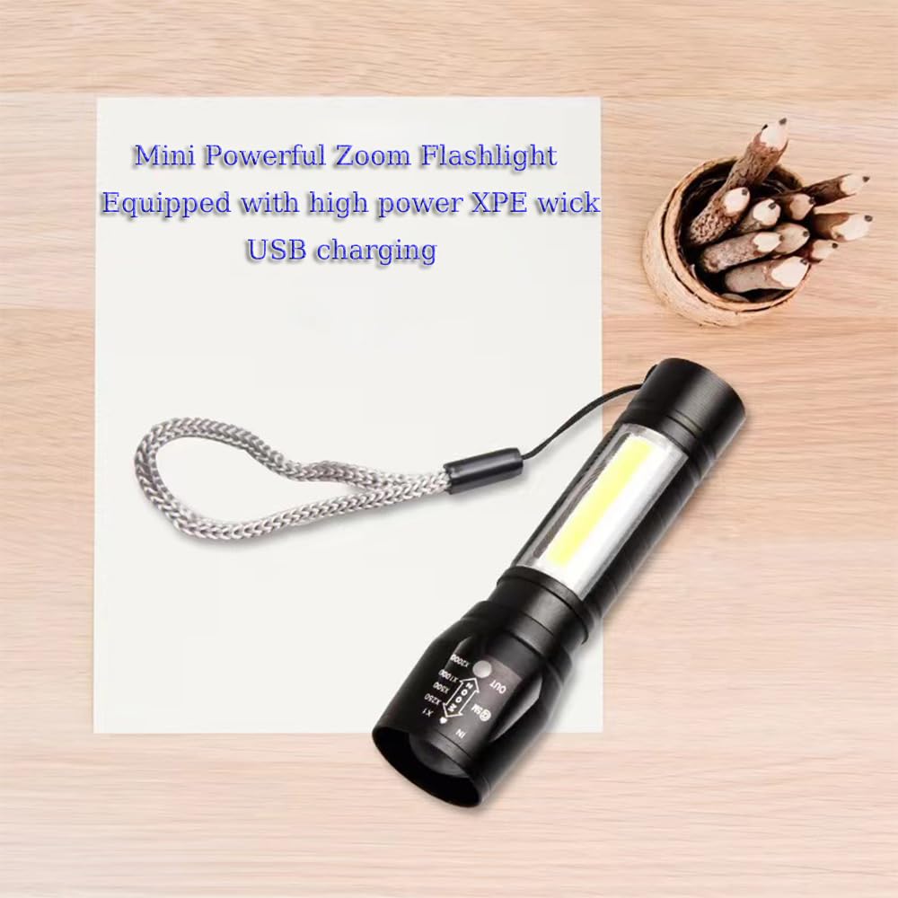 DOTCOM LED Emergency Handheld Flashlight USB Rechargeable Flashlight 3 Modes Adjustable Focus,Portable Waterproof LED Flashlight with COB Side Lights,Best Tactical Torch for Hurricane (1pack)