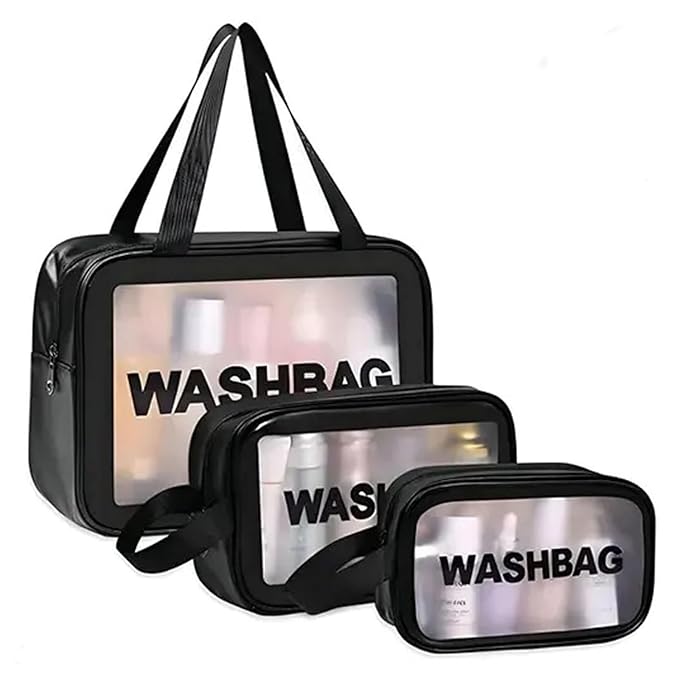 OCEANEVO Makeup Travel Pouch, Cosmetic Bag, Travel kit Pouch for Toiletries, Brushes and Cosmetics - Set of 3 - Washbag Pouch - Black