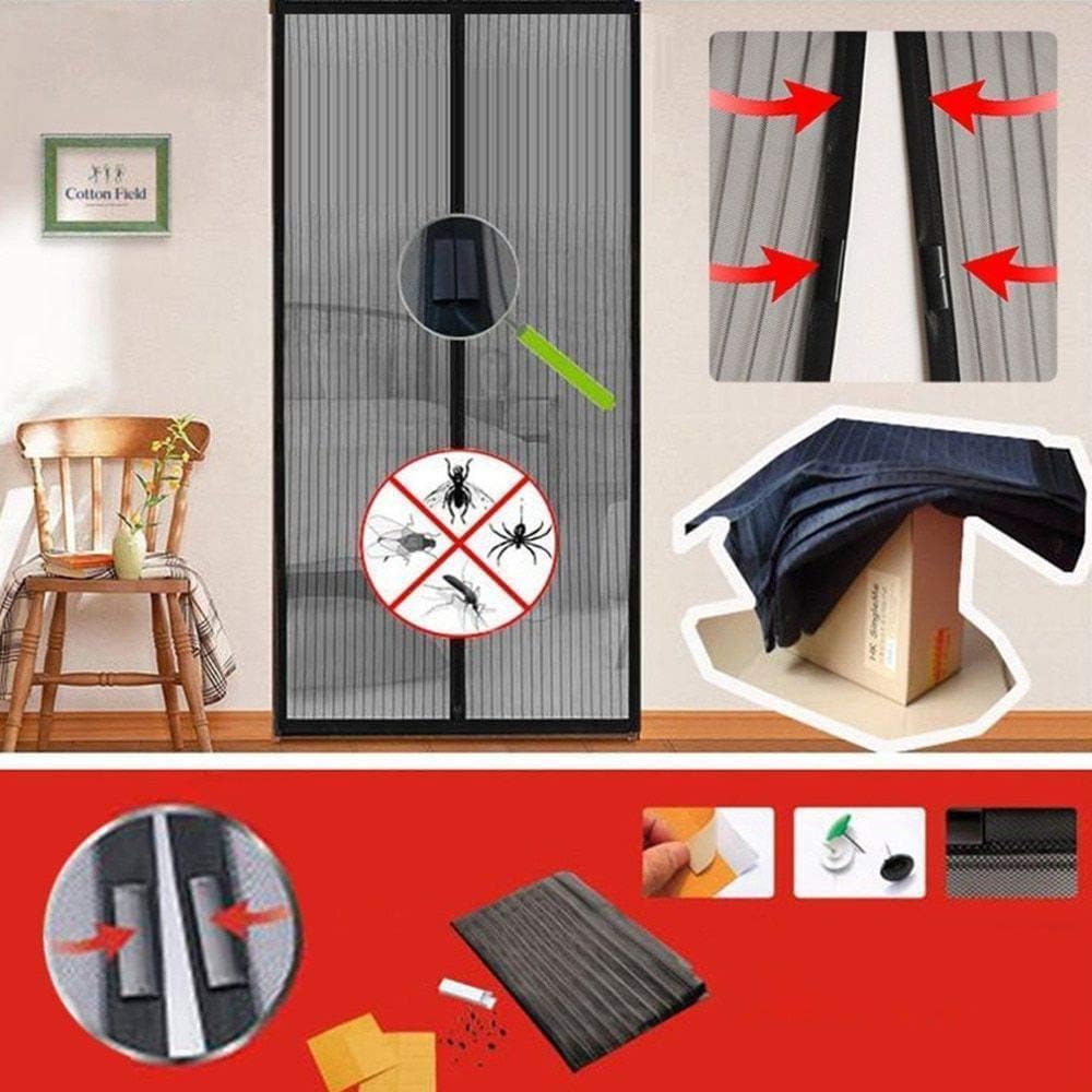 black sparrow Magic Mesh Magnetic Mosquito Screen Door Net Curtain with Magnets Polyester Mesh Curtain Back Door Mesh with Full Frame Hook & Loop Auto-Closing Fly Insect Mosquito Nets
