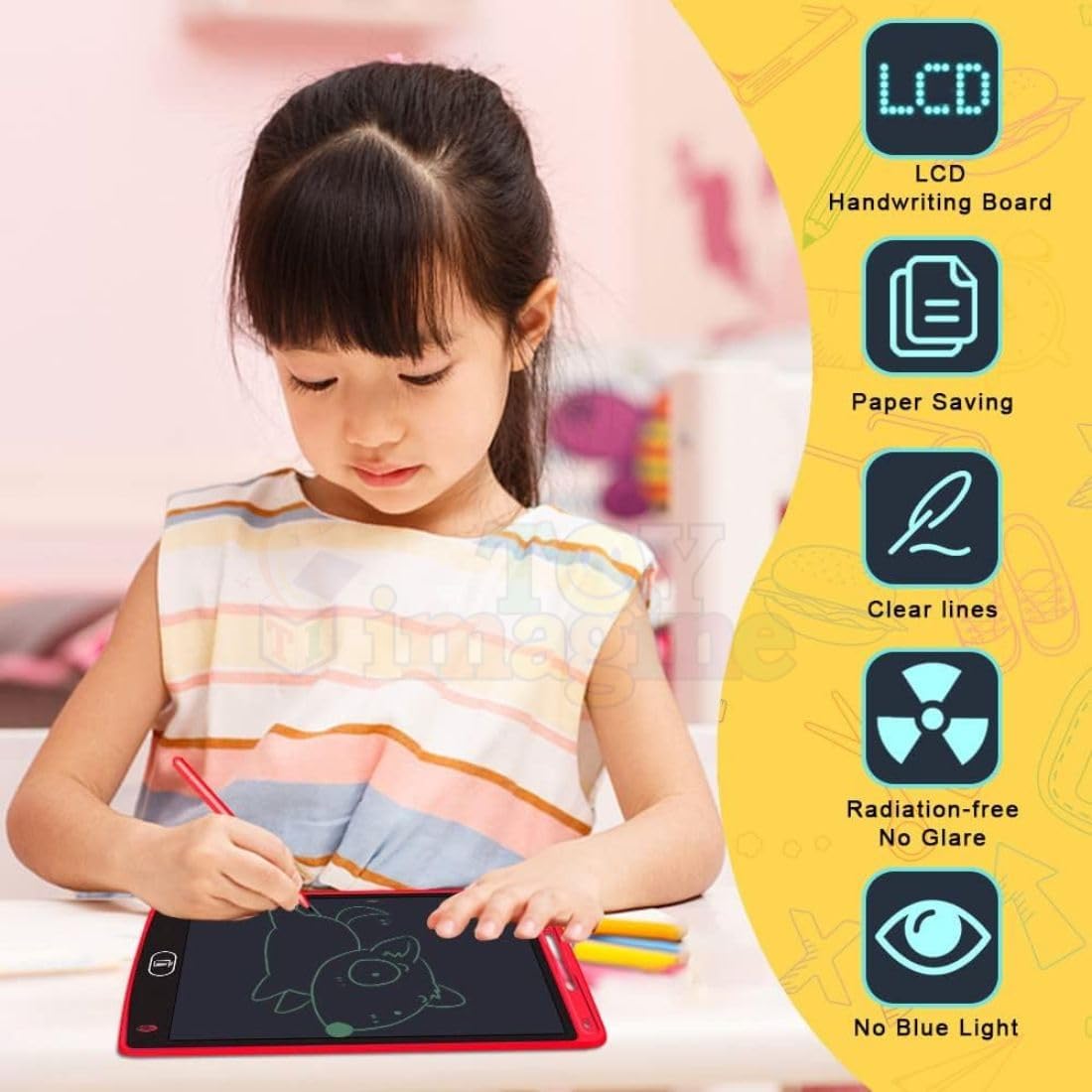 Toy Imagine LCD Writing Tablet for Kids – 8.5 Inch Digital Slate Pad for Drawing & Writing | Rewritable LCD Board for Kids Age 3-10 Years | Smart Writing Tab for Boys & Girls