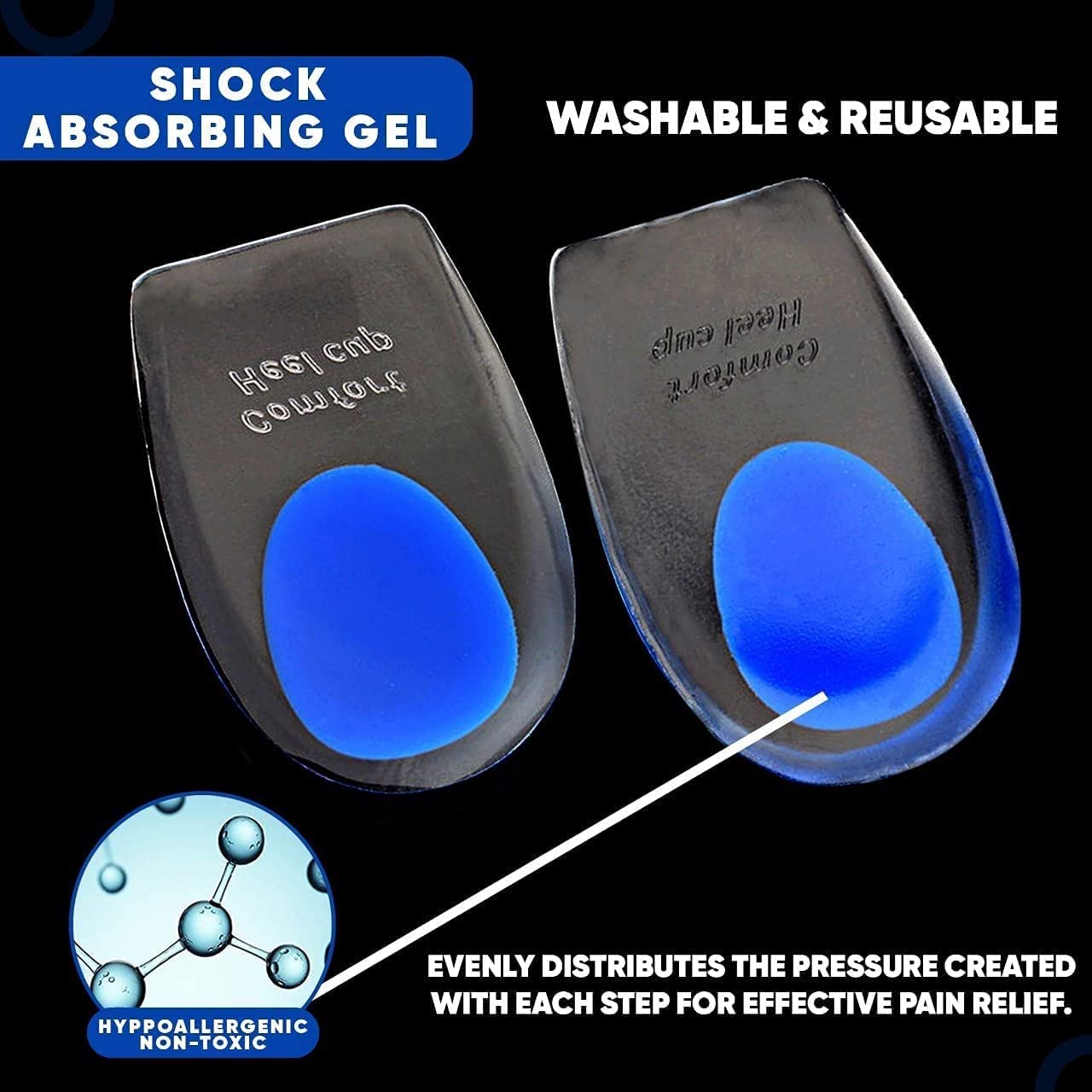 Silicone Shoe Heel Pad Support Pad Height Increase Insole Insoles for Heel Pain All-Day Shock Absorbing Relief