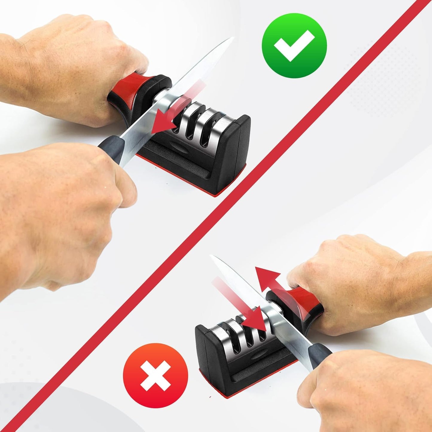 Longzon Manual 3 Stage Knife Sharpener for Kitchen, Knife Sharpener Rod, Knives Sharpening Tool for Steel Knives (1 Unit)