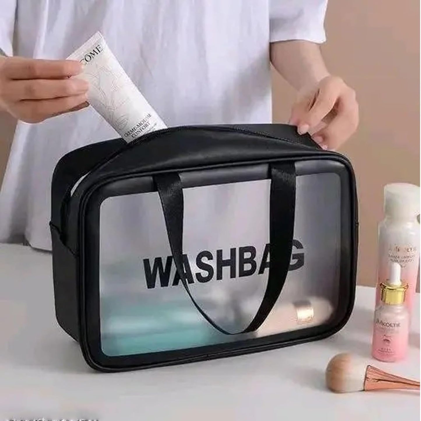 OCEANEVO Makeup Travel Pouch, Cosmetic Bag, Travel kit Pouch for Toiletries, Brushes and Cosmetics - Set of 3 - Washbag Pouch - Black