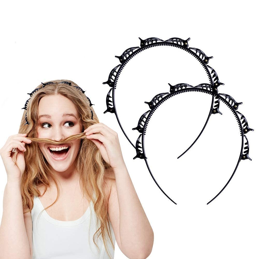 QITIS Twist Hairband Trunk Plastic Hair Hair Band, Hairstyle Braid Tool Barrettes for Thin or Thick Hair Alligator Clips Korean Style Hairband for Girls and Women (BLACK, FREE SIZE) (Pack of 2)