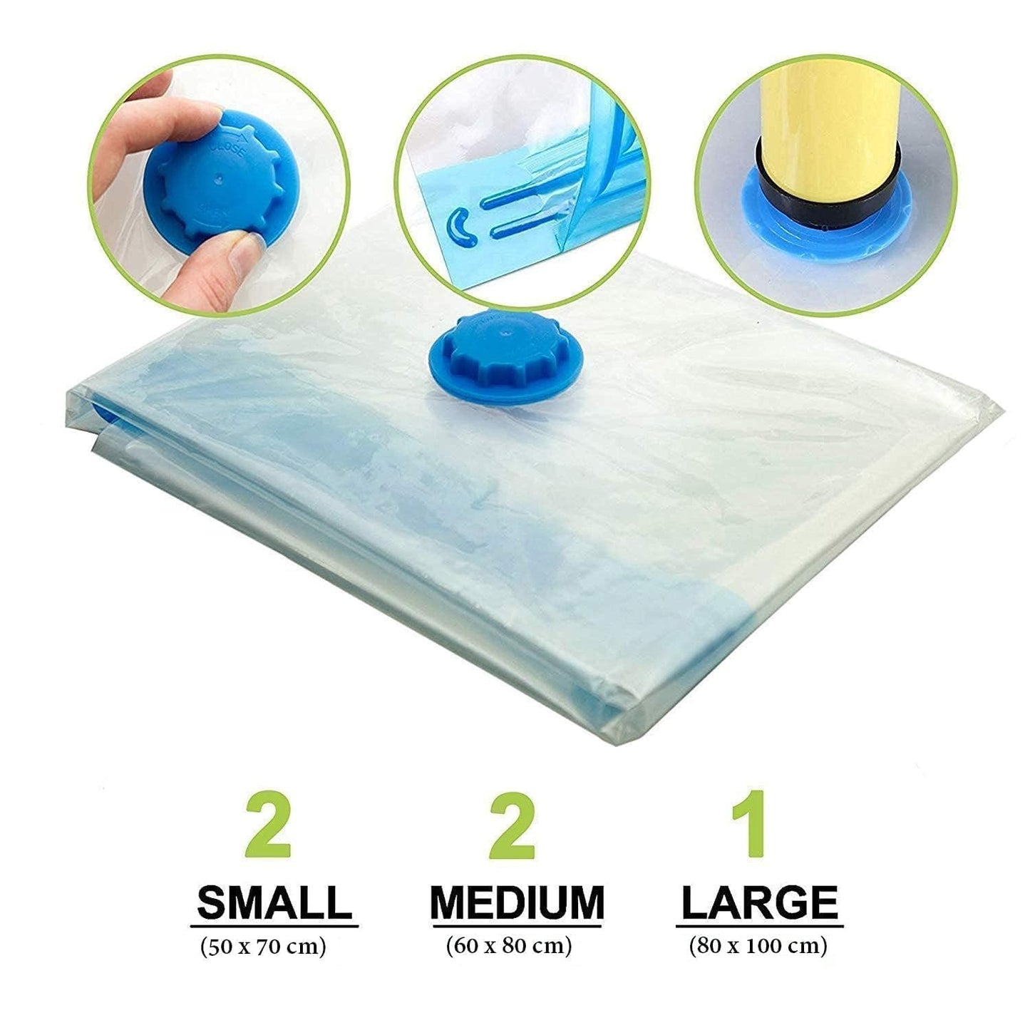 Vacuum Storage Bags for Clothes with Hand Pump – 5-Pack Space Saver Bags for Travel & Home – Self-Compression Organizer for Blankets, Comforters, Jackets & Sweaters (Vacuum Storage Bags)