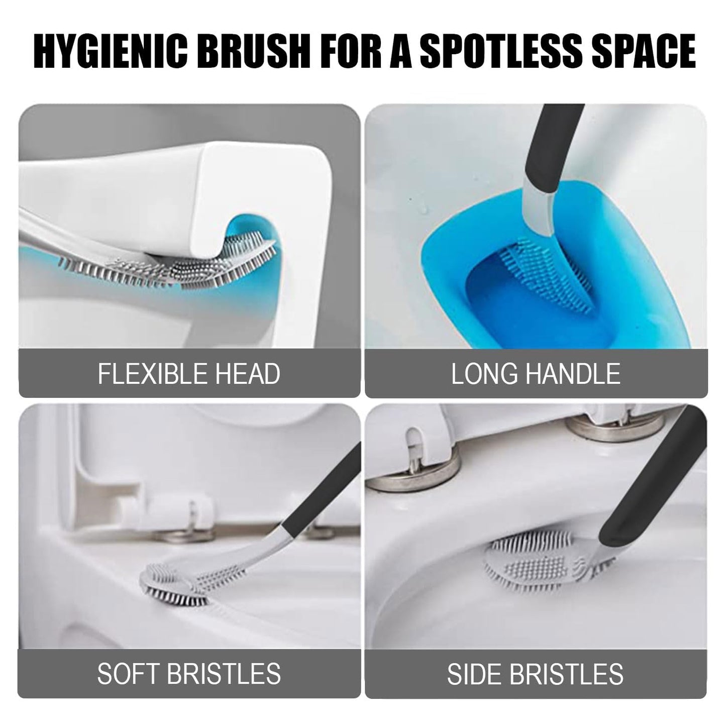 Pivalo Golf Shape Silicone Toilet Brush with Self-Adhesive Wall Hook Holder Anti-drip Non-Slip Long Handle Quick & Easy Cleaning Bathroom Cleaner Set for Western & Indian Toilets (Pack of 1