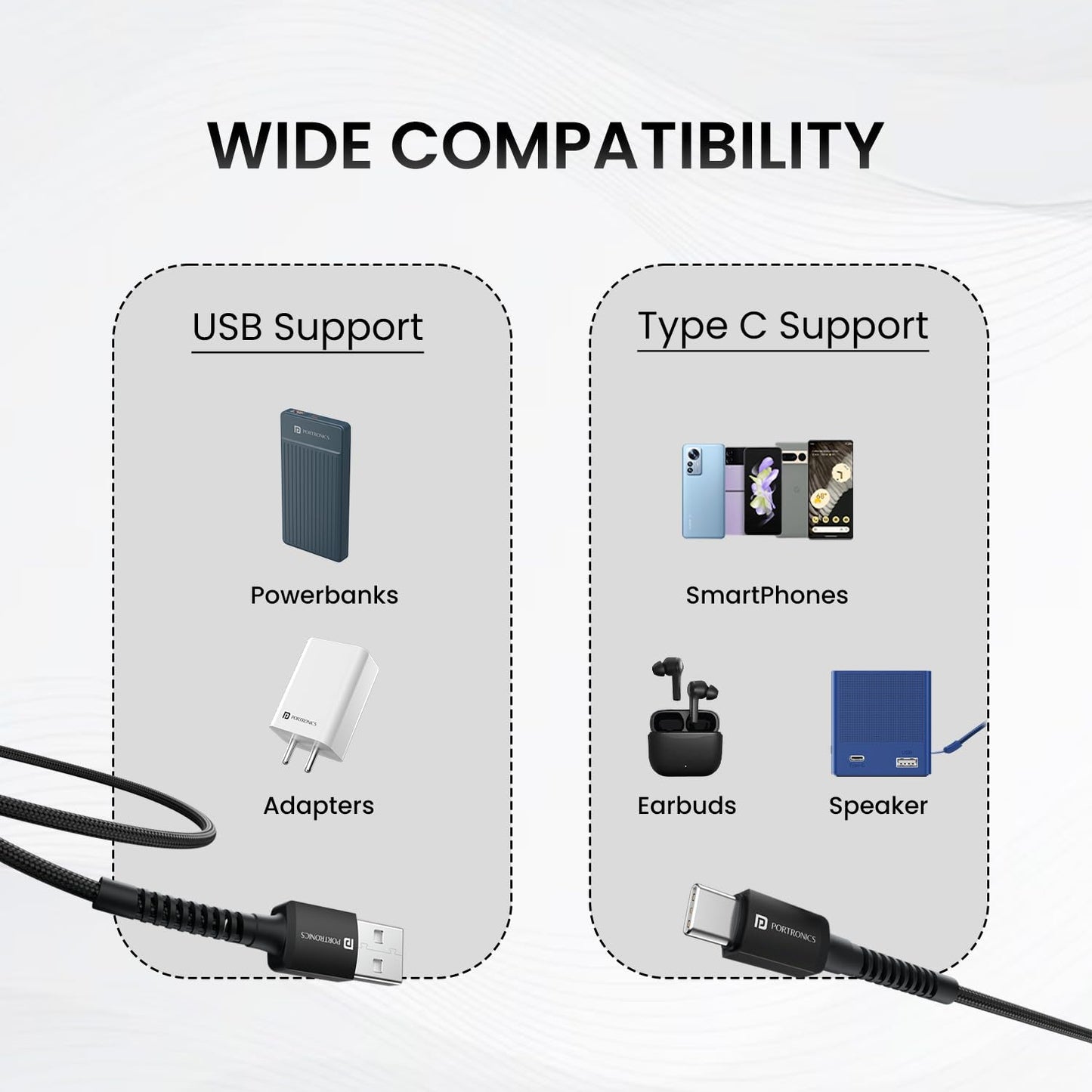 Portronics Konnect X 3A Unbreakable Nylon Braided USB to Type C Fast Charging Cable 2M Long, Supports All Type C Smartphones and Devices(Black)