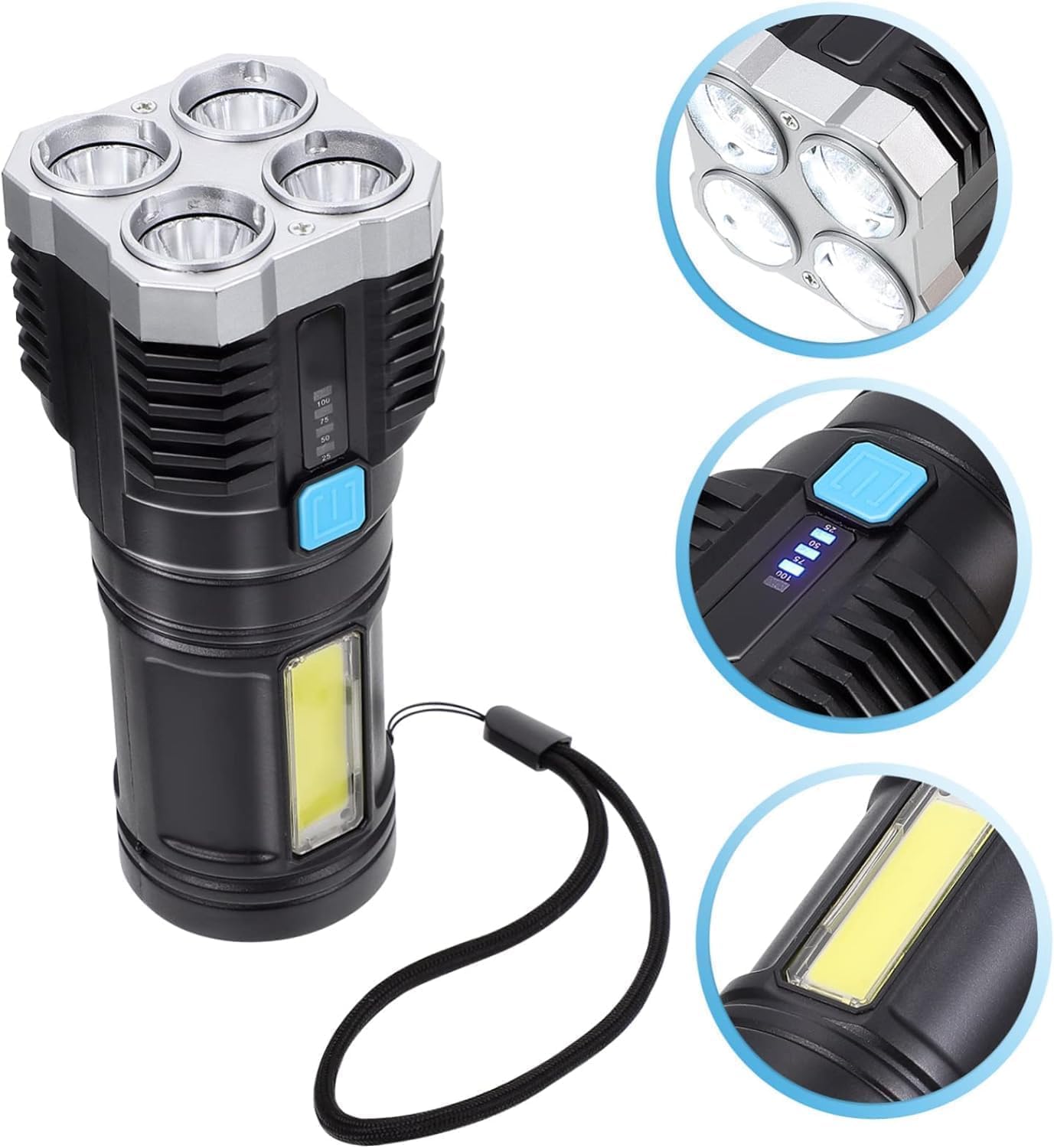 Ld03 USB Rechargeable LED Flashlight – 4-Core High-Power Torch, Compact Pocket Light with Long-Range Beam, Mini Battery Operated Emergency Flashlight for Camping & Outdoor Use – Black