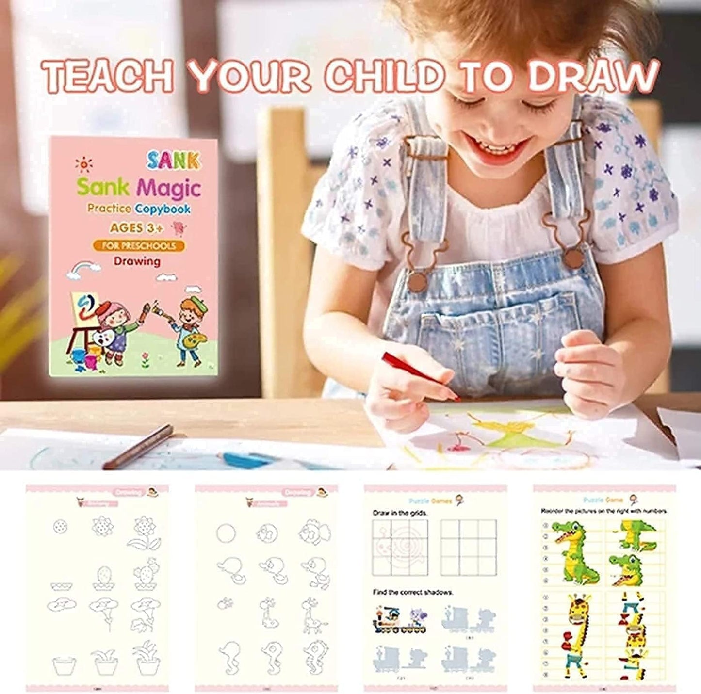 Eclet Magic Book for Kids, Sank Magic Practice Copybook, (4 Book+10 Refill+1 Pen+1 Grip) Number Tracing Book for Pre-Schoolers with Pen, Magic Calligraphy Copybook Set Writing Tool for Kids(F)