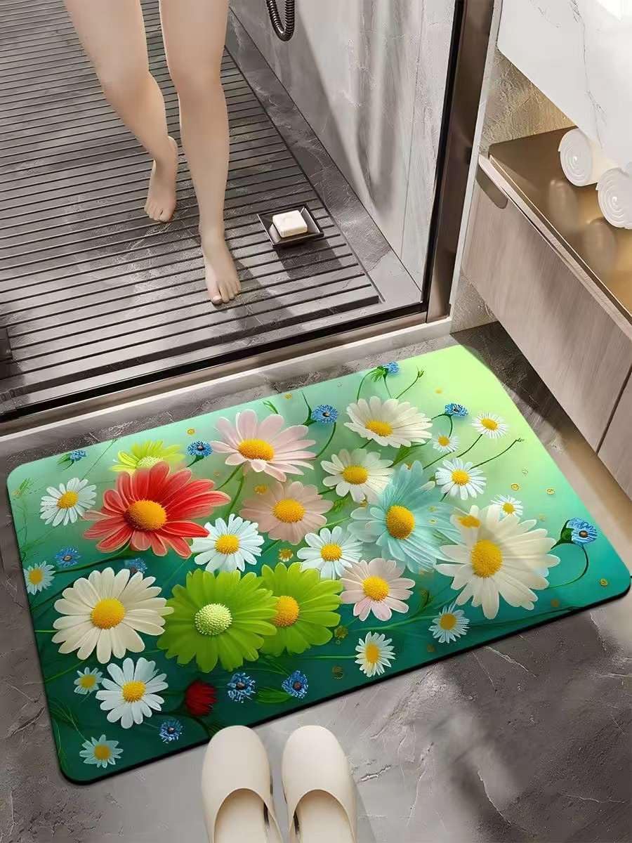 VHKD Rubber Water Absorbent Mats For Bathroom Door Mat Anti Slip Skid Bath Mat (Design 6), Rectangular, Multicolor