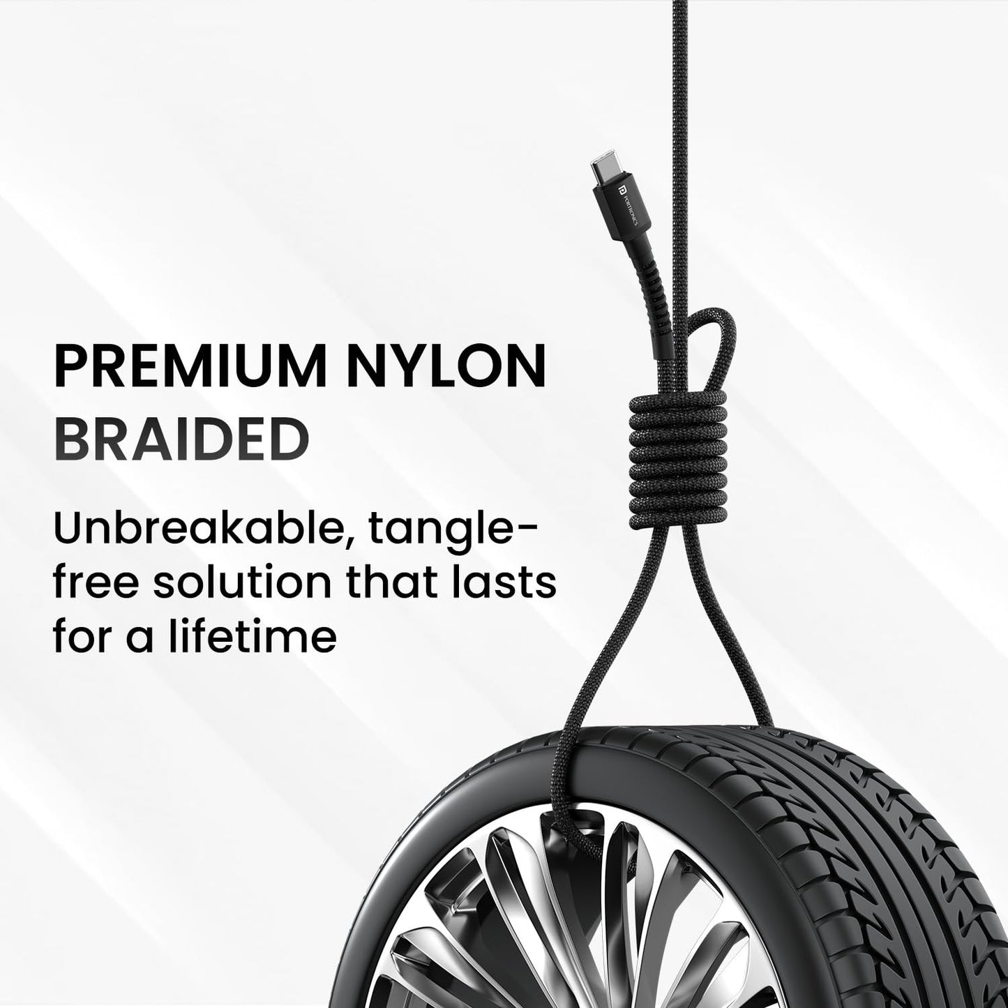 Portronics Konnect X 3A Unbreakable Nylon Braided USB to Type C Fast Charging Cable 2M Long, Supports All Type C Smartphones and Devices(Black)
