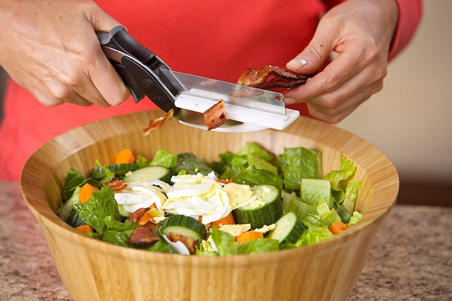 Eopzo Clever Cutter - 2 in 1 Food Chopper Multi Function Kitchen Vegetable Scissors Cutter Kitchen Knife with Spring Action - Cleaver Cutter Comes with Locking Hinge, Vegetable Chopper