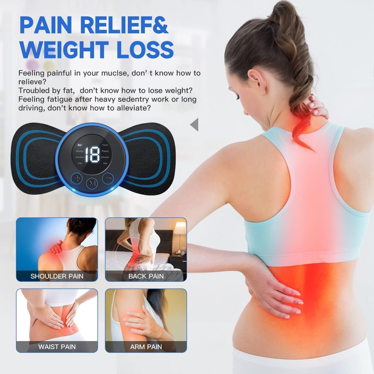 Massager Body machine for pain relief 8 mode & 19 strength level ems butterfly for shoulder legs massage neck mini back (Multicolour) 2025