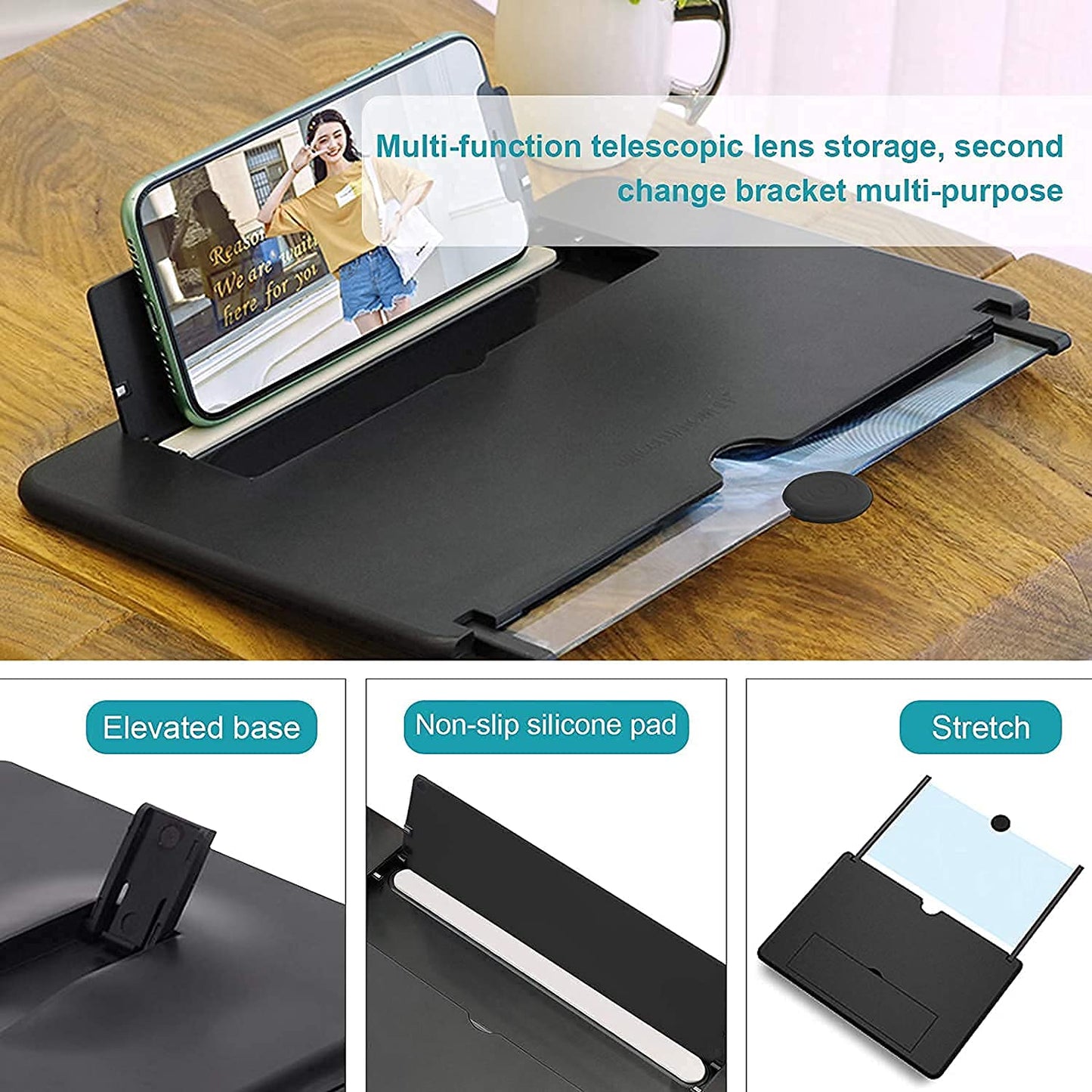 ATEVON 3D HD Screen Magnifier & Phone Holder – Universal Screen Expander & Amplifier for All Smartphones with Eye Protection, Foldable & Portable Design
