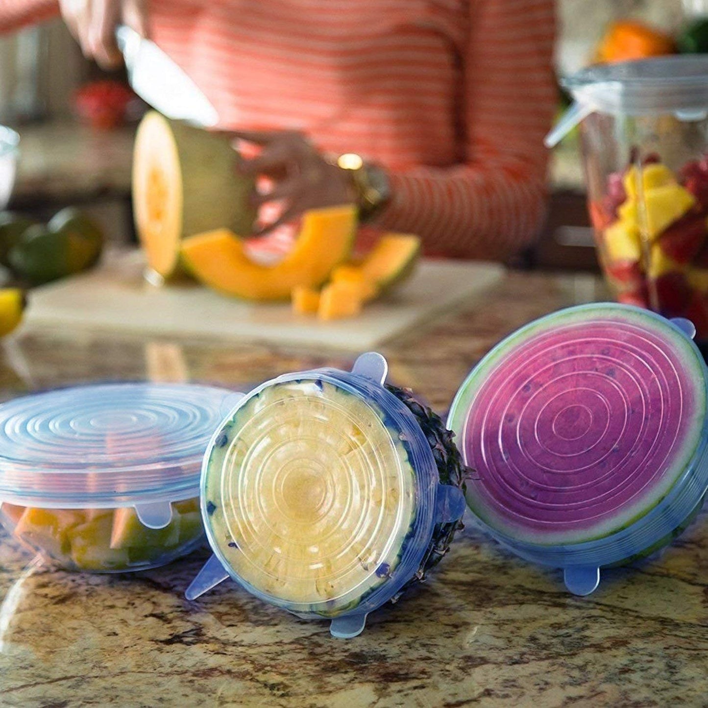Carrot - Silicone Stretch Lids, Multi Size Reusable Silicone Lids Food And Bowl Covers, Dishwasher And Freezer Safe (Color May Vary) (Pack Of 6 Pcs), 10x10x2 Cm