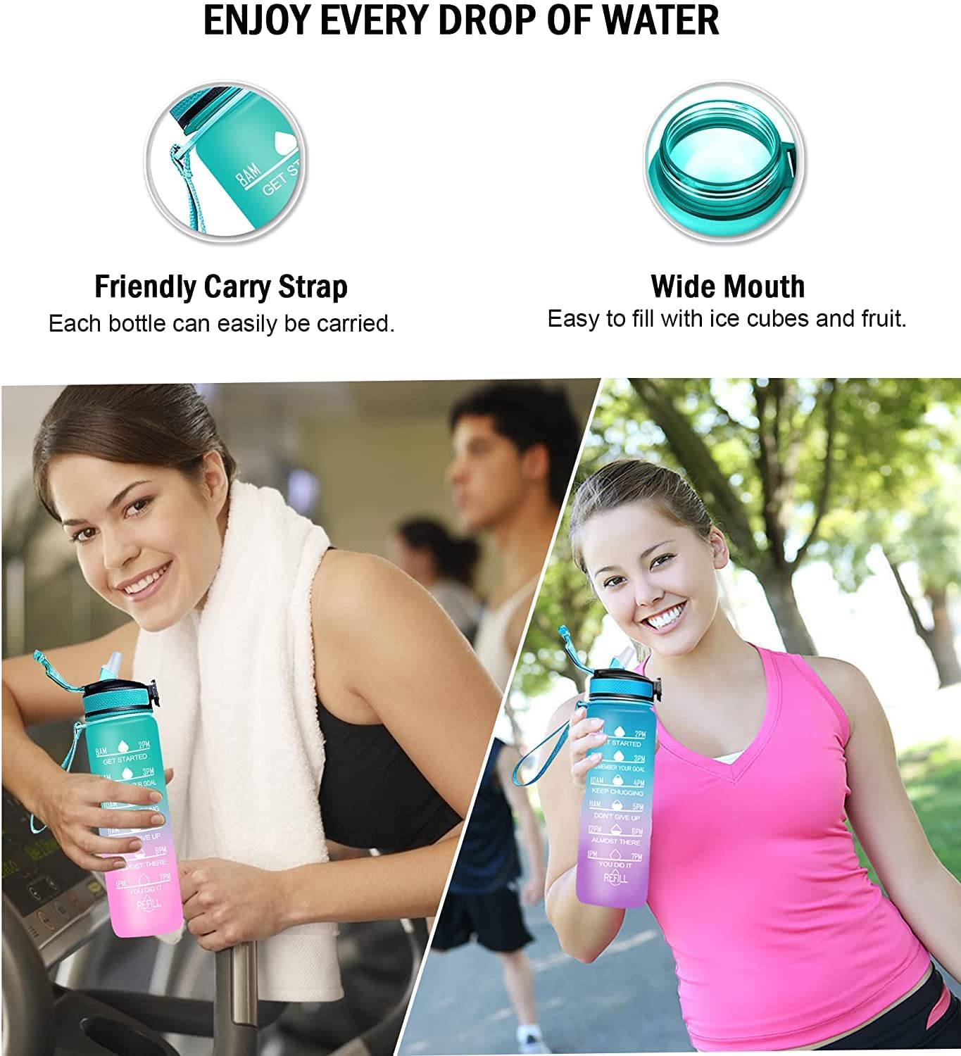 Motivational Water Bottle 1-L Sipper Bottle For Adults With Time Measurement BPA Free Non-Toxic Water bottle for |office|school|collEge|gym-1L PINK COLOR, Plastic