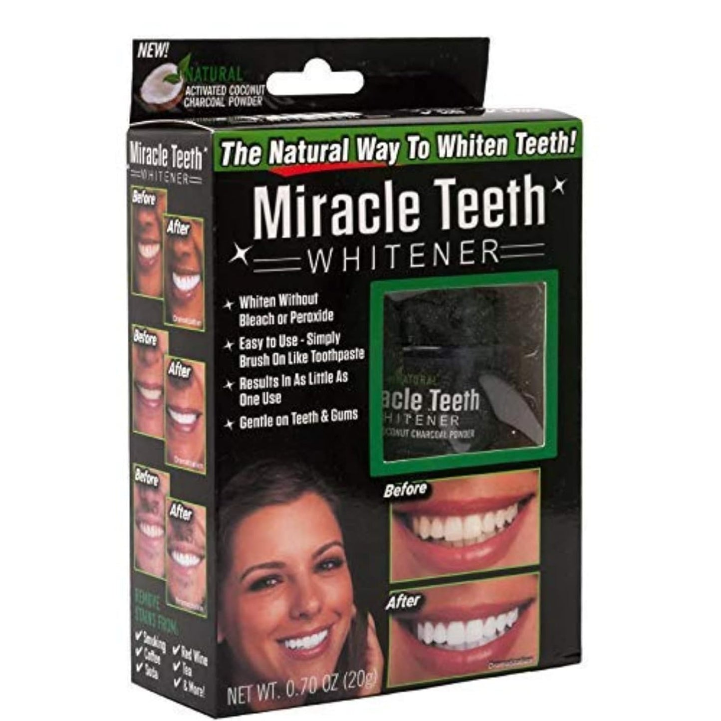 WONIRY NATURAL MIRACLE TEETH WHITENER | Natural Whitening Coconut Charcoal Powder | Gentle on Teeth and Gums and Removes Stains Caused by Smoking, Coffee, Soda, Red Wine and More!