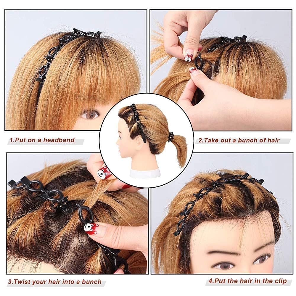 QITIS Twist Hairband Trunk Plastic Hair Hair Band, Hairstyle Braid Tool Barrettes for Thin or Thick Hair Alligator Clips Korean Style Hairband for Girls and Women (BLACK, FREE SIZE) (Pack of 2)