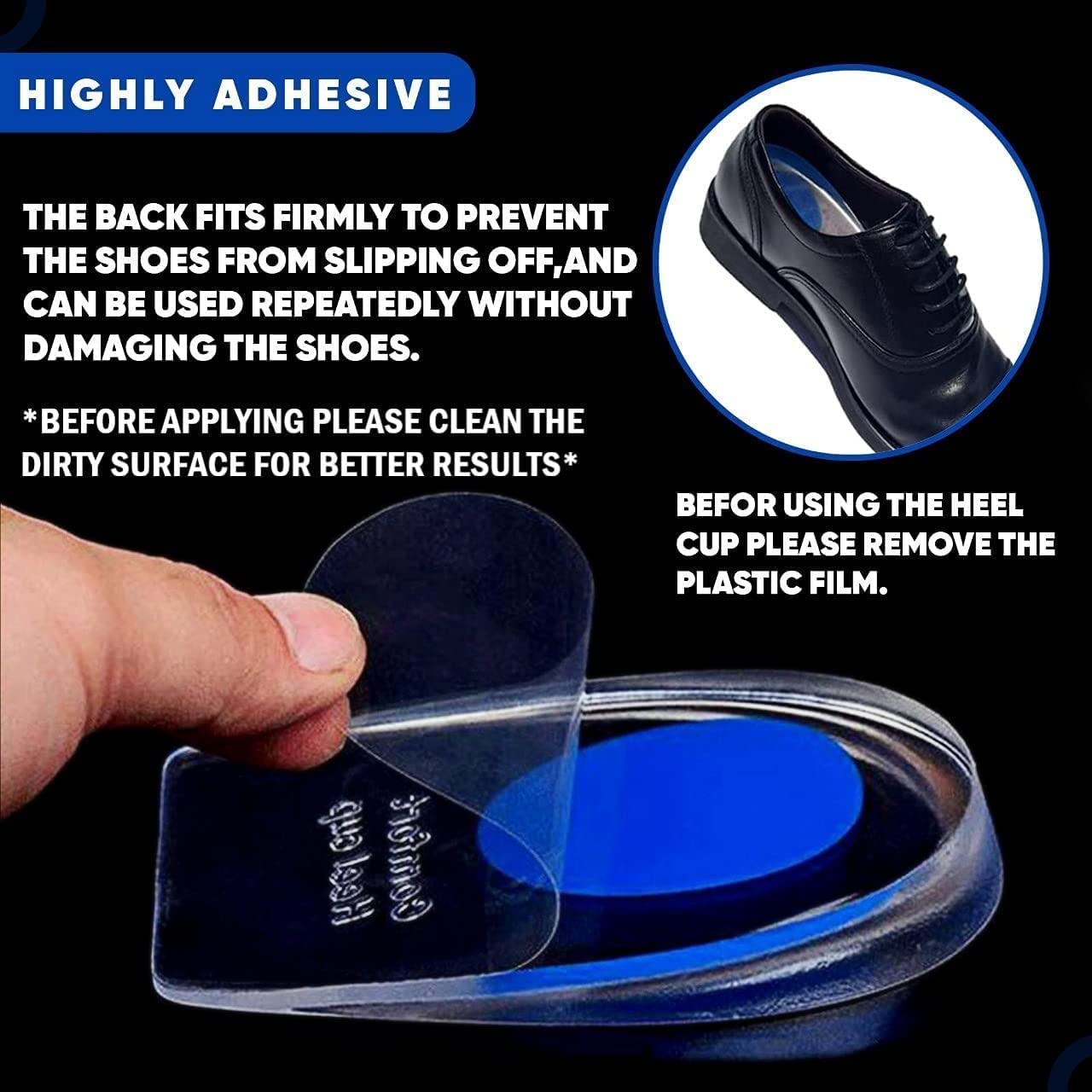 Silicone Shoe Heel Pad Support Pad Height Increase Insole Insoles for Heel Pain All-Day Shock Absorbing Relief