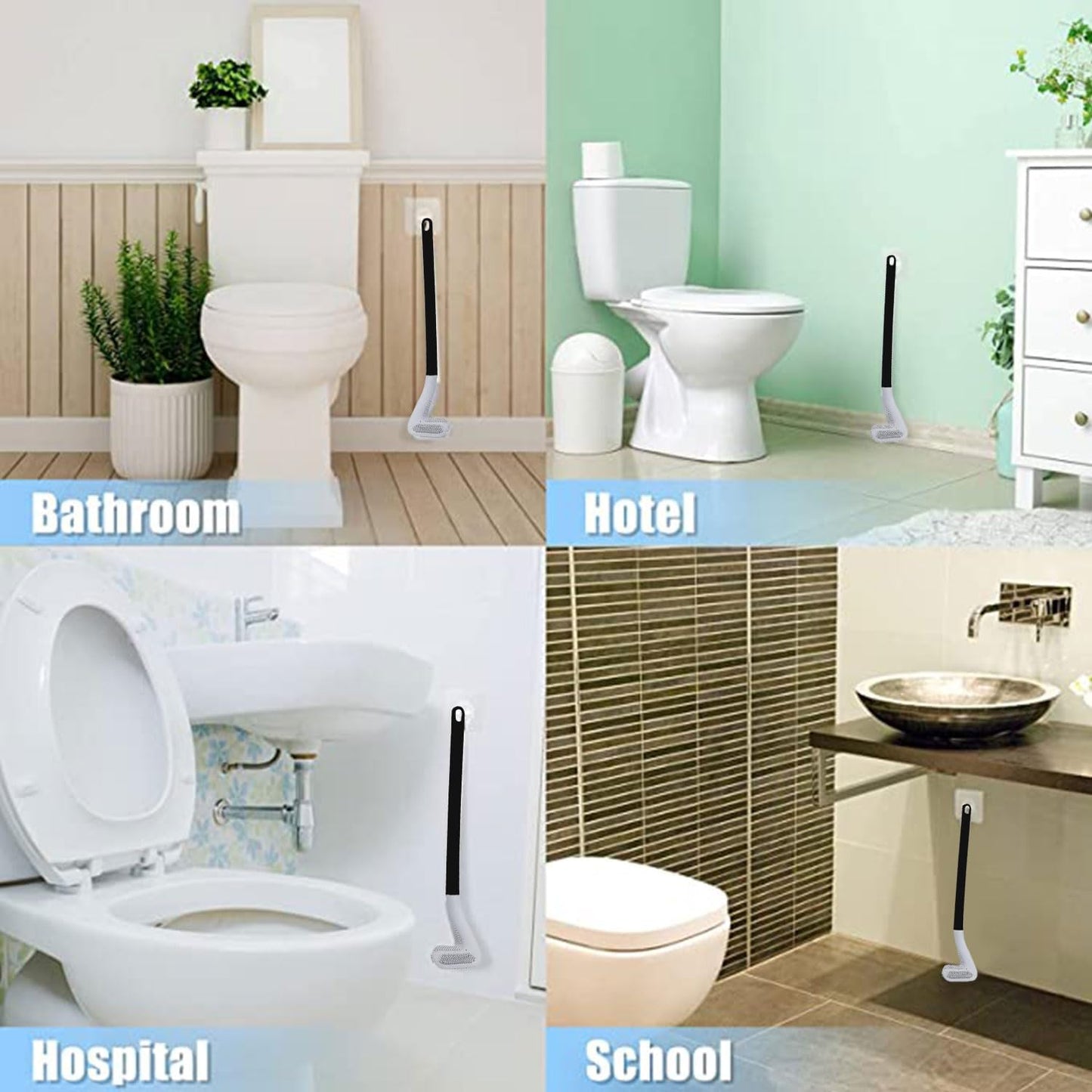 Pivalo Golf Shape Silicone Toilet Brush with Self-Adhesive Wall Hook Holder Anti-drip Non-Slip Long Handle Quick & Easy Cleaning Bathroom Cleaner Set for Western & Indian Toilets (Pack of 1