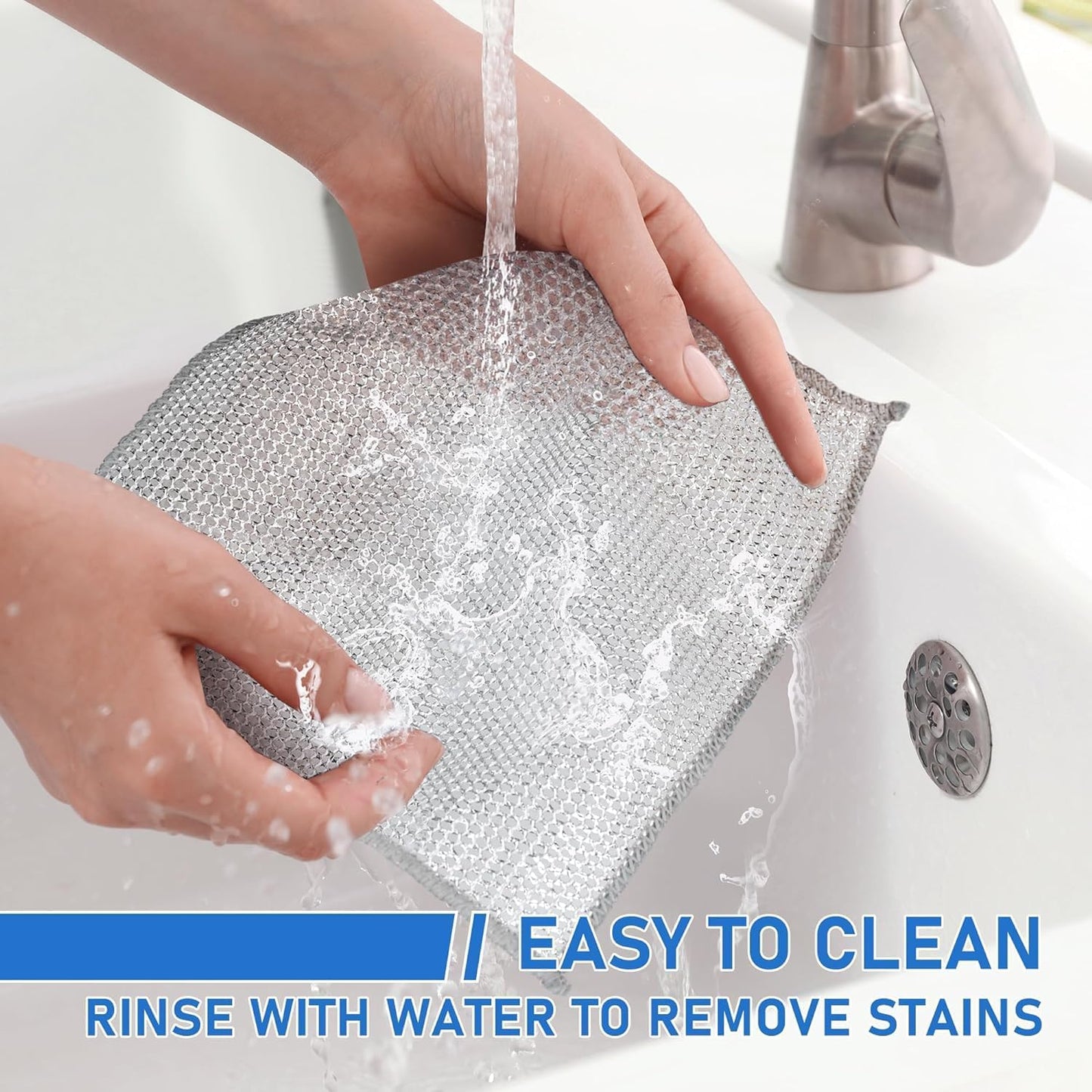 SEYOS Multipurpose Wire Dishwashing Rags for Wet and Dry Non-Scratch Dish Wash Cloth Steel Wire Dish Cloth Stainless Steel Scrubber for Washing Dishes, Sinks & Counters (Pack of 10)